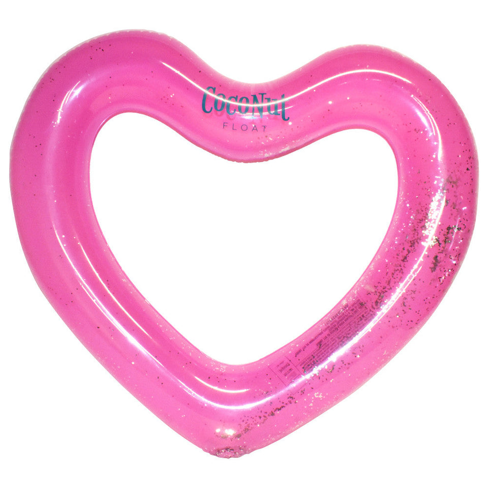 CocoNut Float Pink Glitter Heart Pool Float - Durable 48 Inflatable Water Accessory