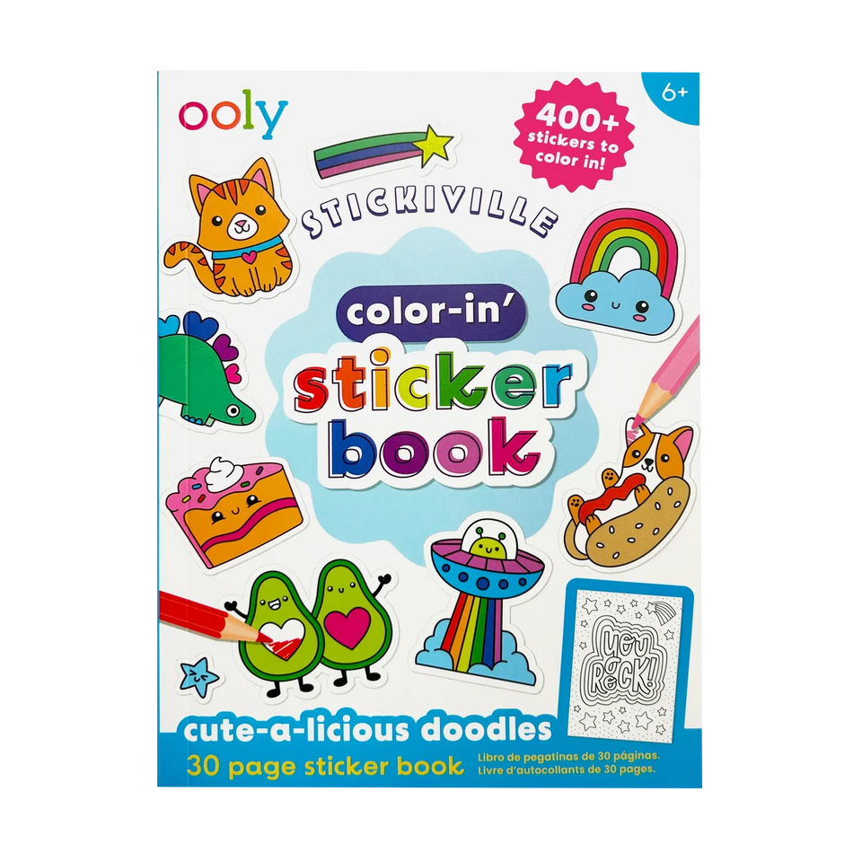 Ooly Color-In' Book - Stickiville: Sticker Book - Cute-A-Licious Doodles