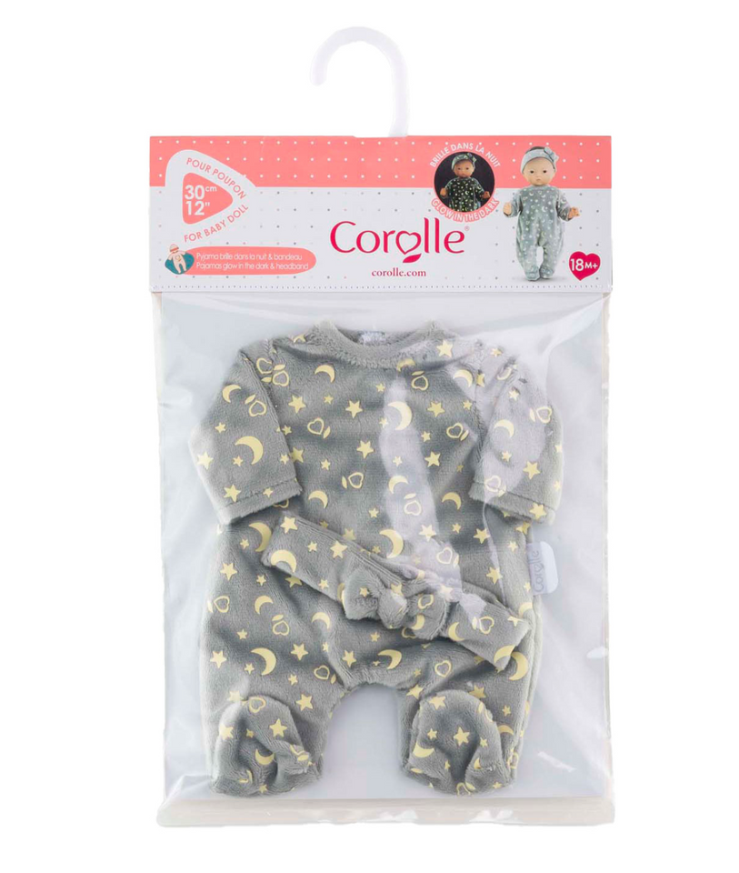 Corolle Dolls Clothes 12 Pajamas and Headband (Glow in the Dark)