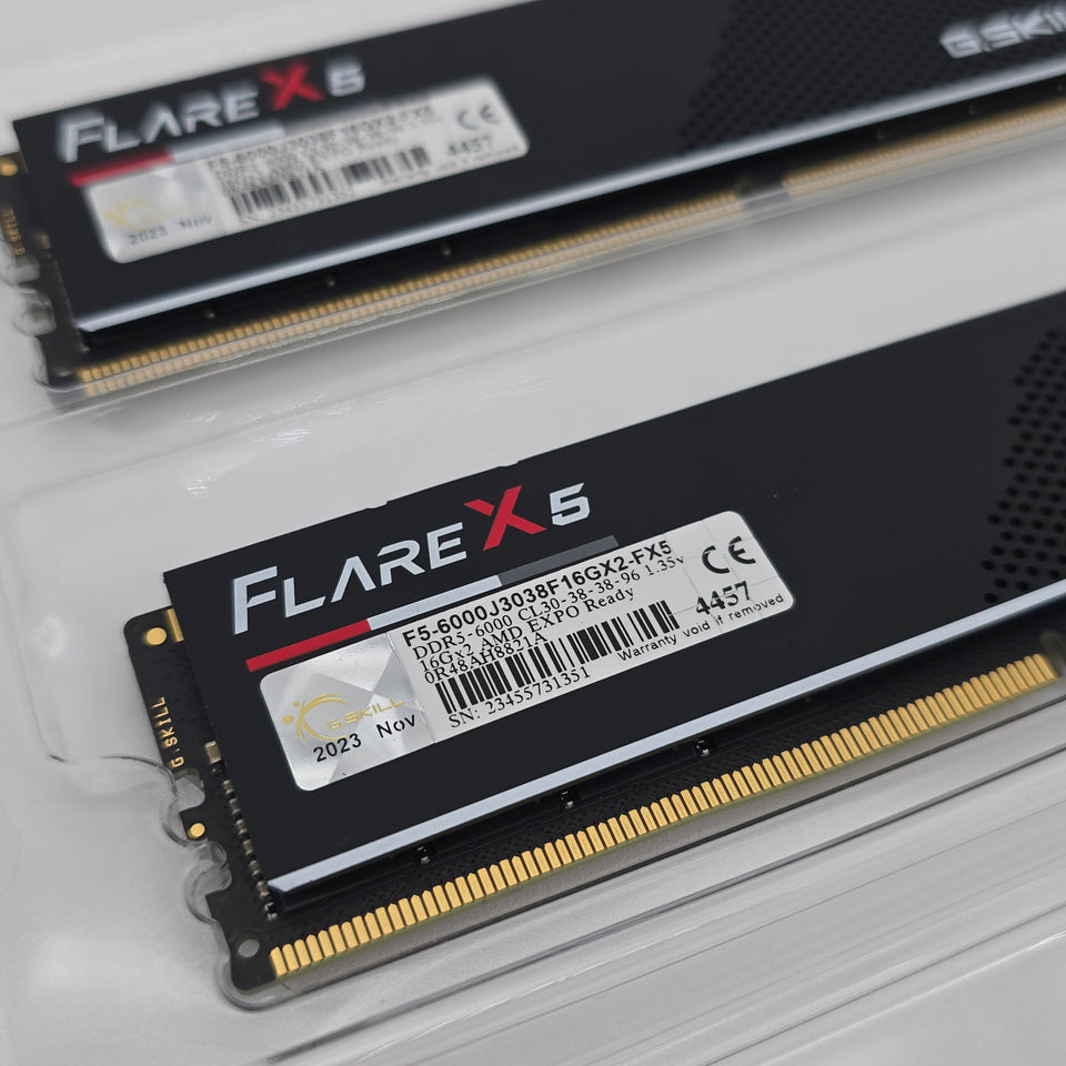 32GB G.Skill FlareX 5 DDR5 RAM. 6000MHz. 16GBx2. CL30-38-38-96. AMD EXPO Memory