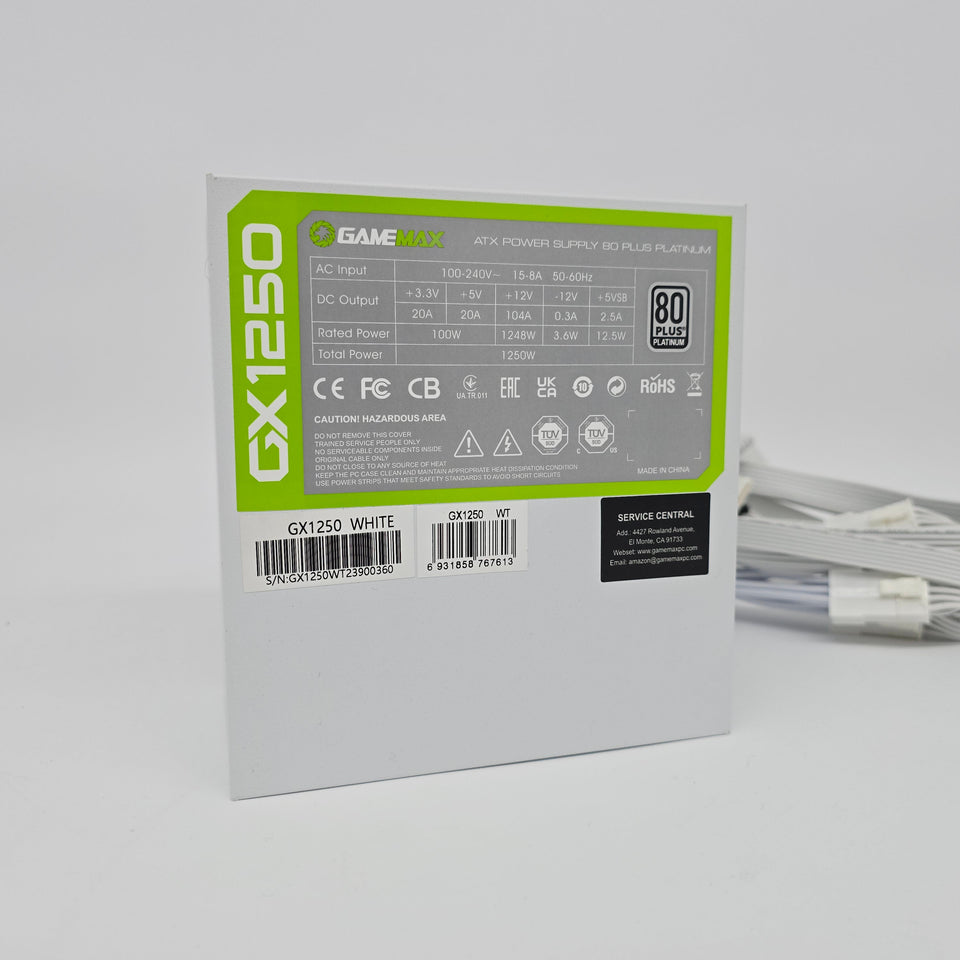1250W Gamemax Rampage GX1250 White Fully Modular Gaming PC Power Supply PS
