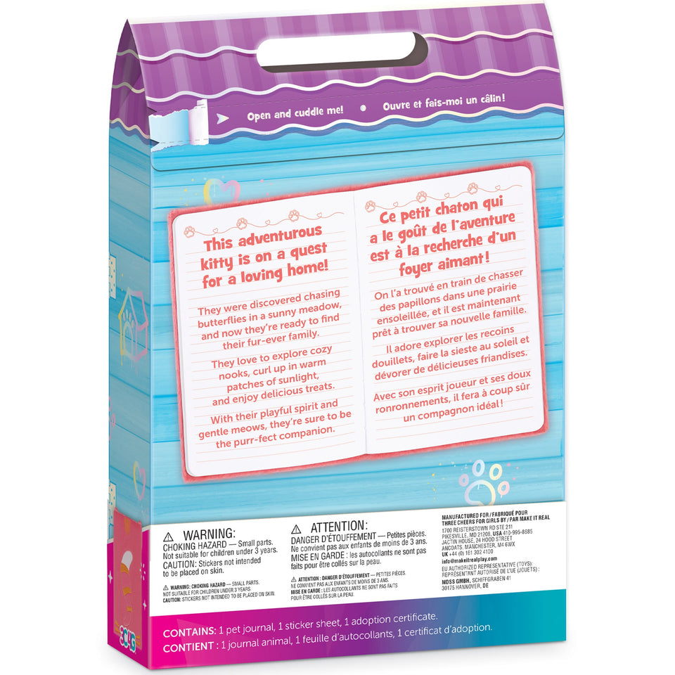 3C4G Happy Tails Plush Cat Adoption Journal - Pink Diary for Girls 6+