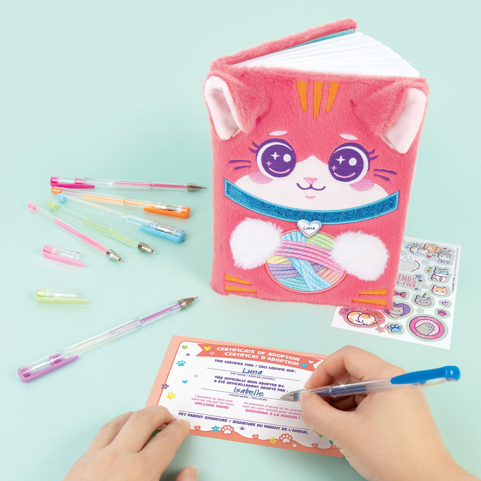 3C4G Happy Tails Plush Cat Adoption Journal - Pink Diary for Girls 6+