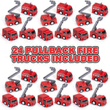 24pc Mini Fire Truck Pullback Playset