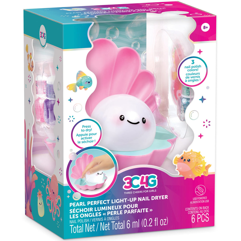 3C4G Pearl Perfect Light-Up Nail Dryer - Pink Shell Shaped Manicure Kit. 6pc